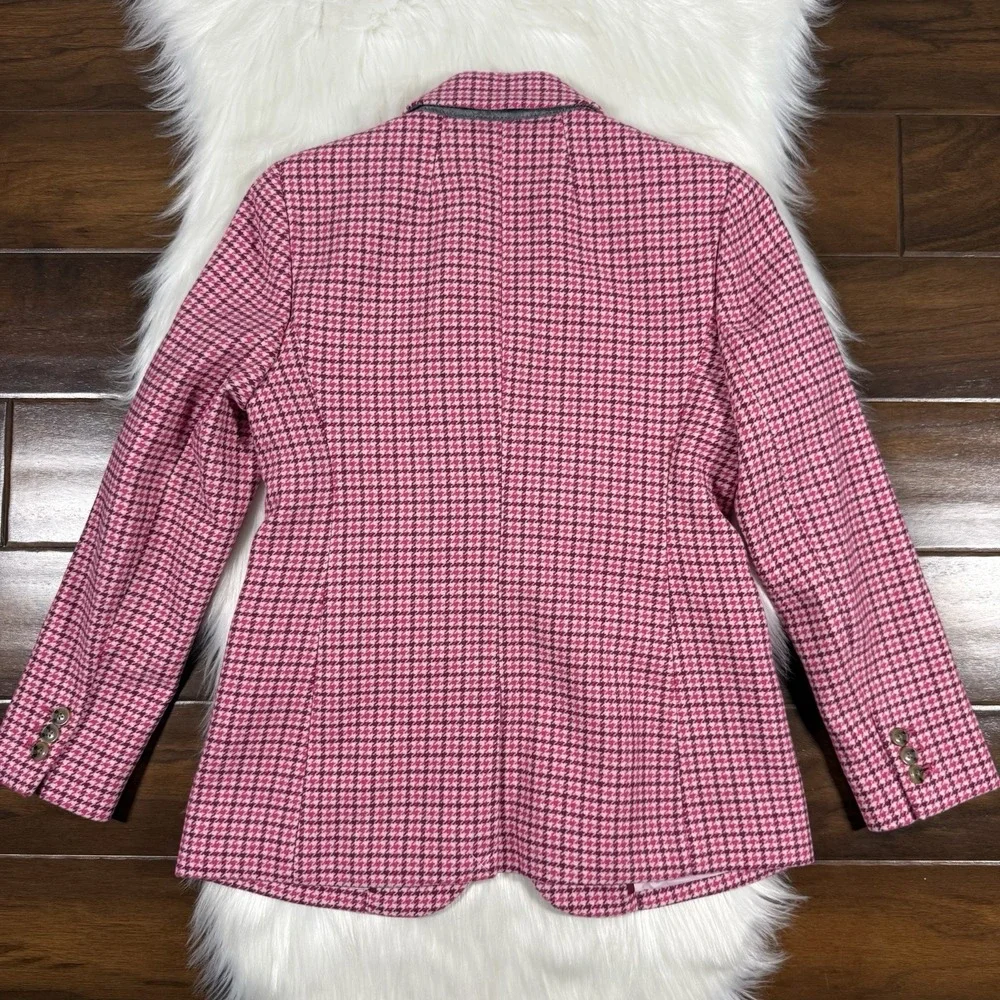 J.‎ Crew Women's Size 4 P Petite Pink Houndstooth Wool Blend Blazer Jacket BA809